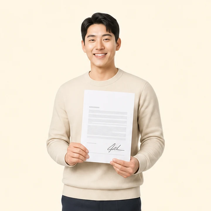 소나타 중고차 장기렌트카 서면 견적서를 들고 있는 고객